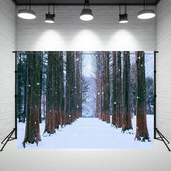 Layoris Snowy Winter Forest Tree Path Photography Backdrop