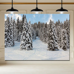 Layoris Snow Covered Pine Forest Blue Sky Winter Backdrop