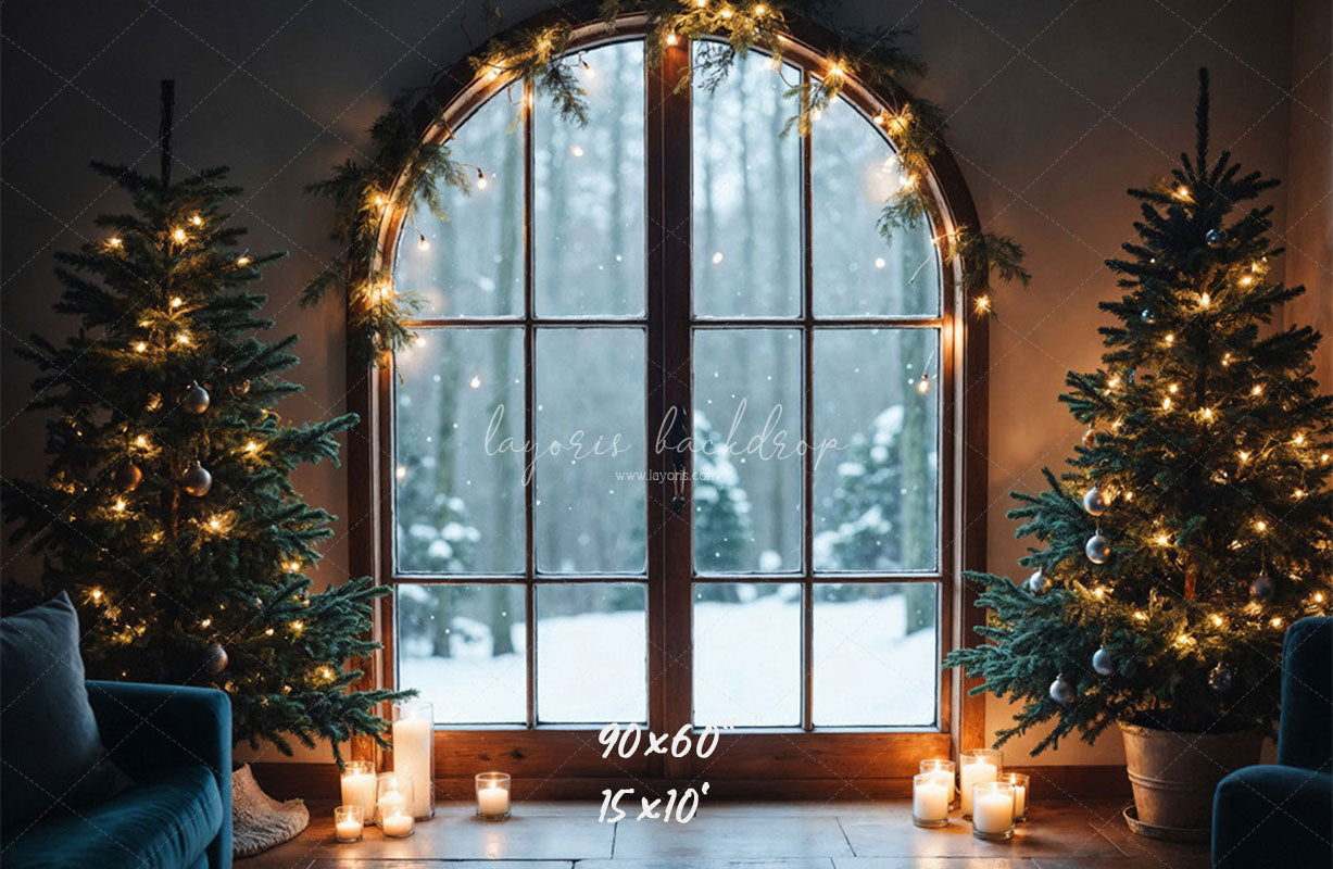 Arched Window Christmas Tree Holiday Party Backdrop - Layoris