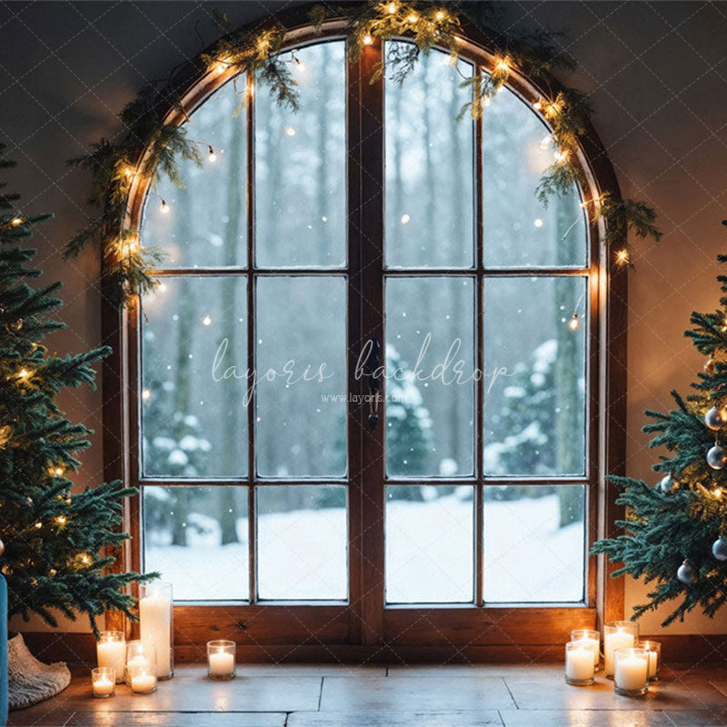 Arched Window Christmas Tree Holiday Party Backdrop - Layoris