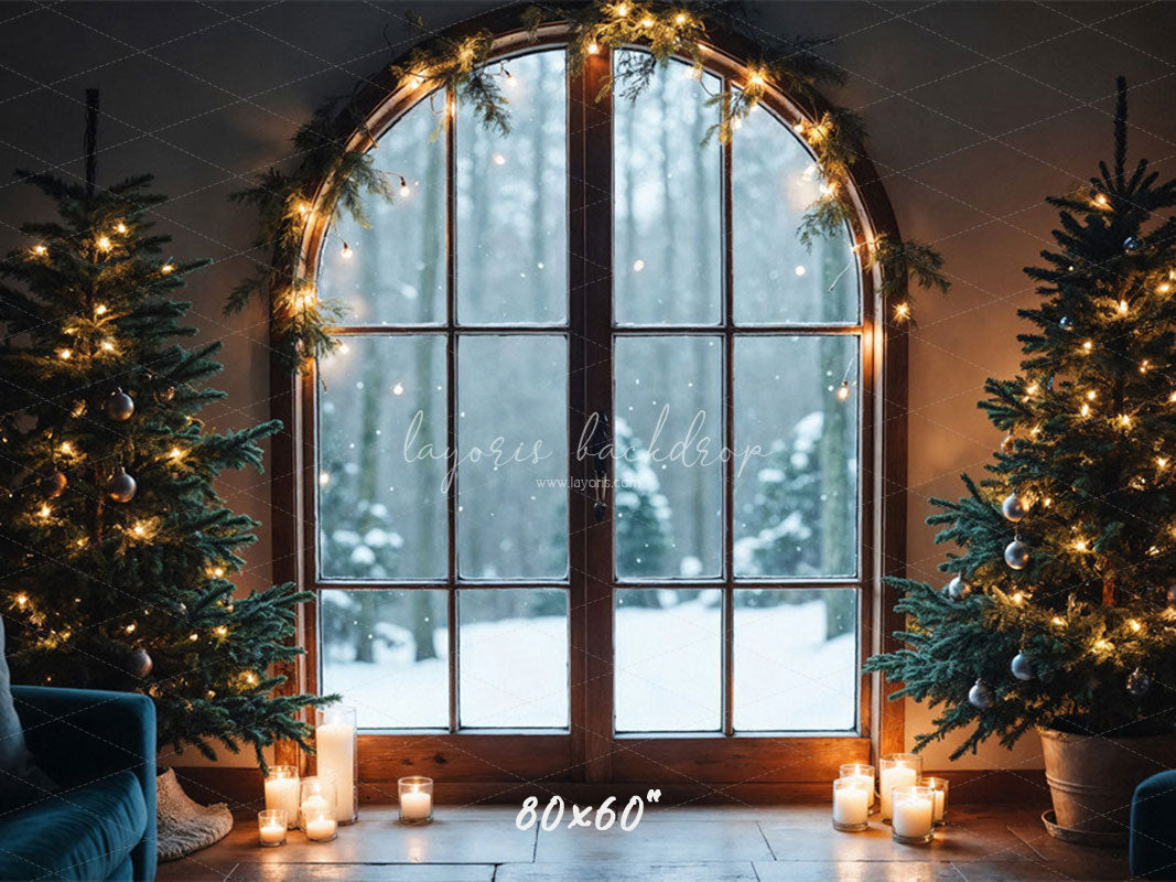 Arched Window Christmas Tree Holiday Party Backdrop - Layoris