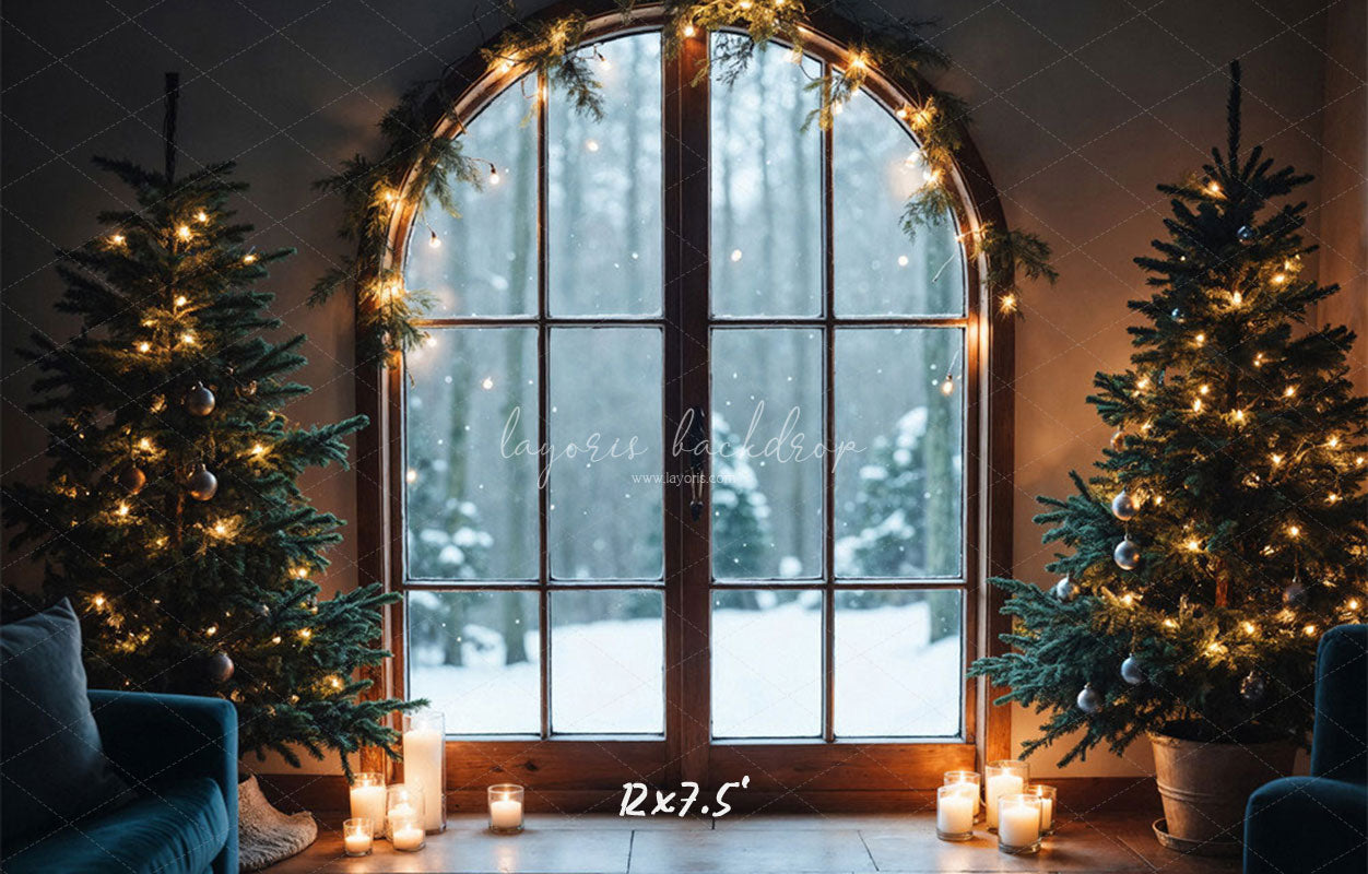 Arched Window Christmas Tree Holiday Party Backdrop - Layoris