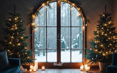 Arched Window Christmas Tree Holiday Party Backdrop - Layoris