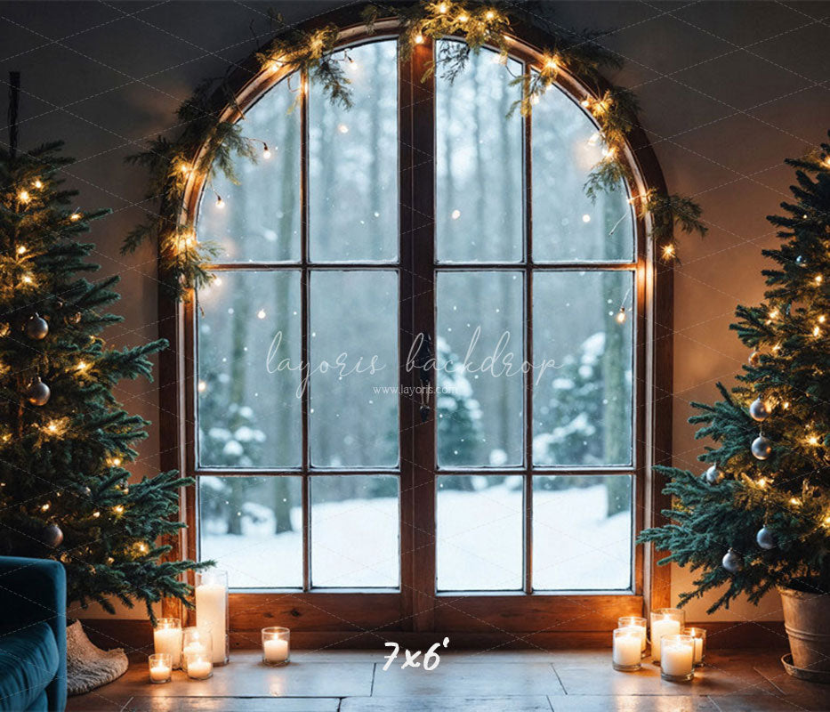 Arched Window Christmas Tree Holiday Party Backdrop - Layoris