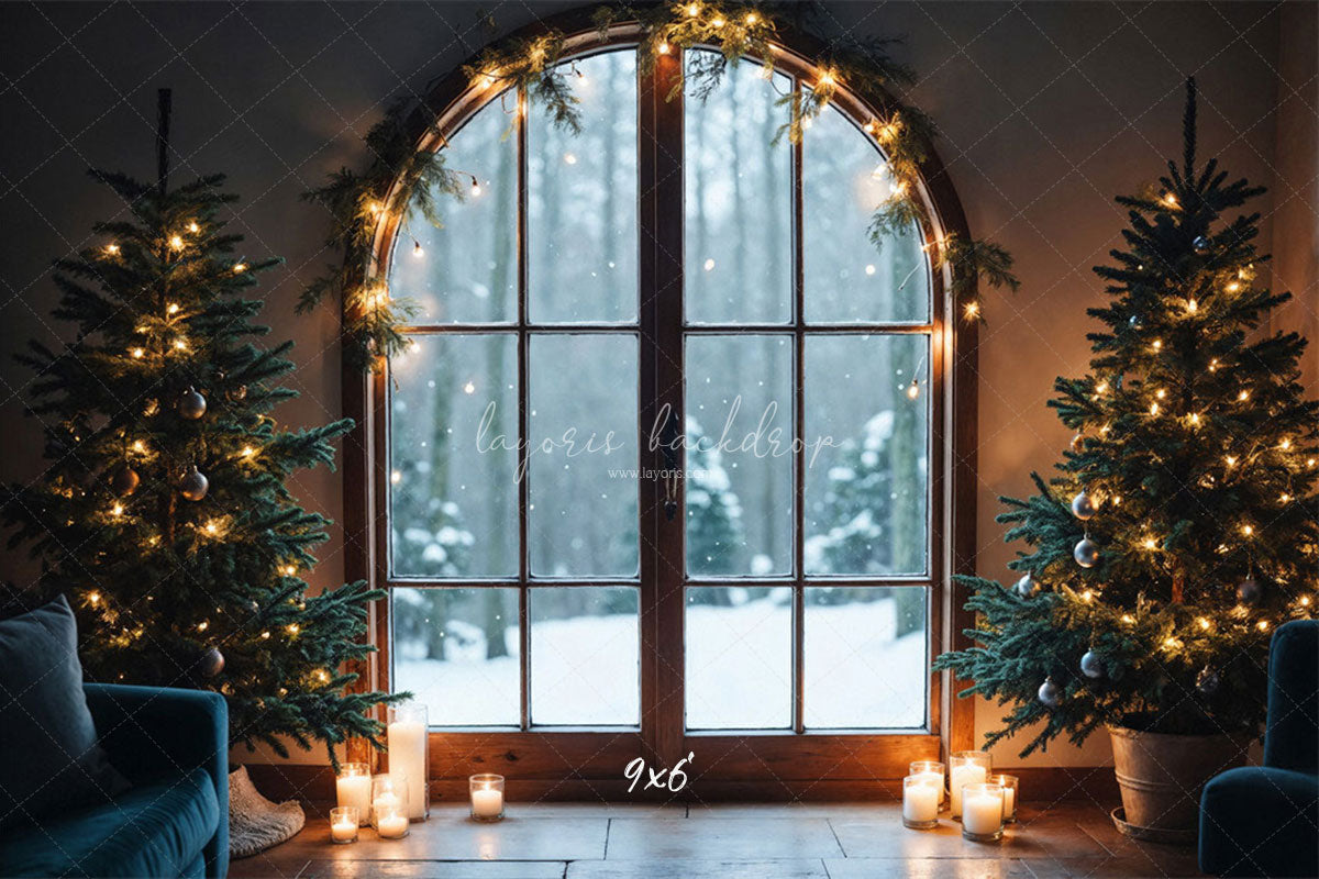 Arched Window Christmas Tree Holiday Party Backdrop - Layoris