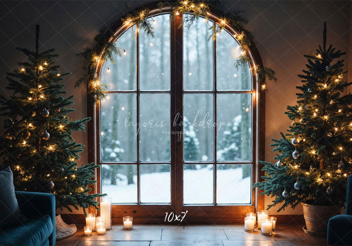 Arched Window Christmas Tree Holiday Party Backdrop - Layoris