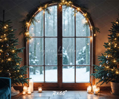 Arched Window Christmas Tree Holiday Party Backdrop - Layoris