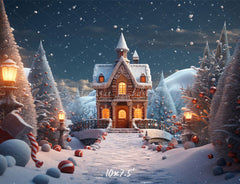 Snowy Gingerbread House Christmas Party Backdrop - Layoris