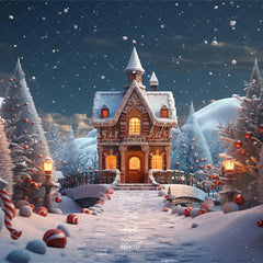 Snowy Gingerbread House Christmas Party Backdrop - Layoris
