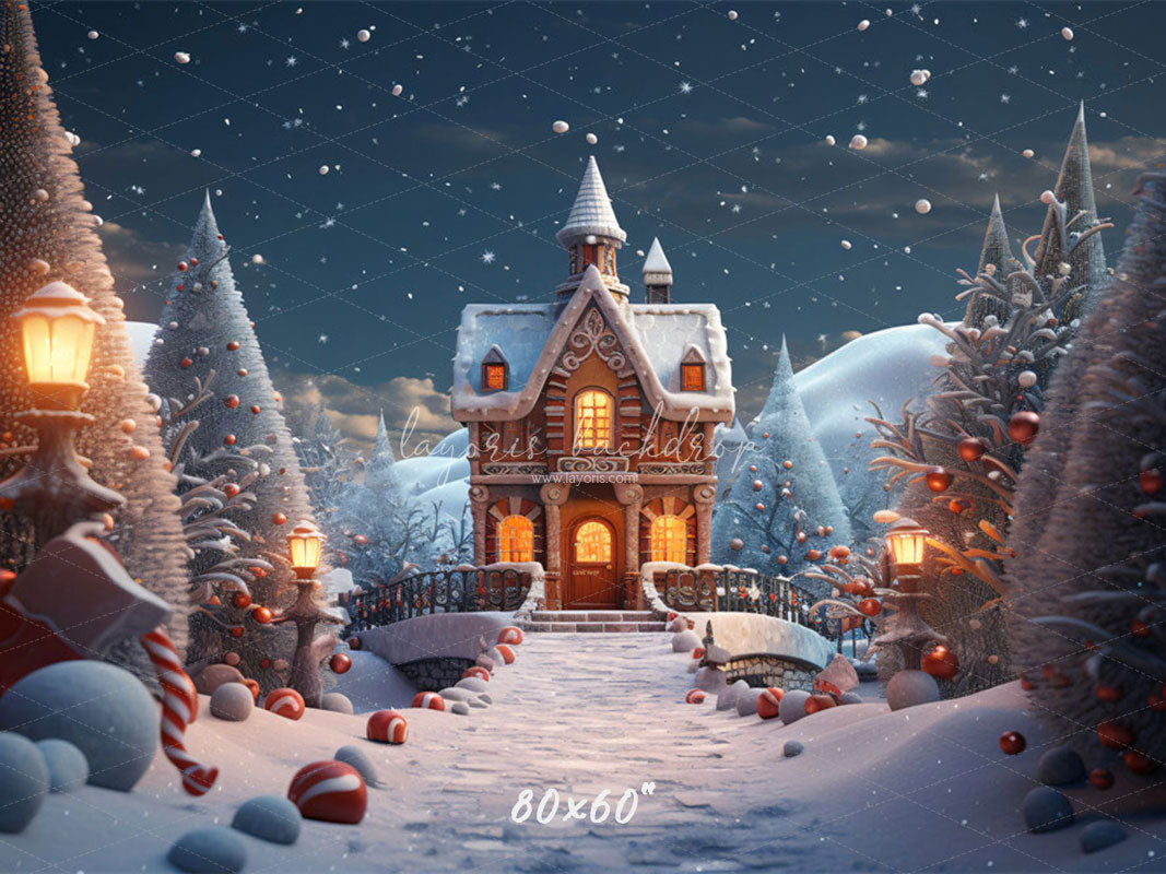 Snowy Gingerbread House Christmas Party Backdrop - Layoris
