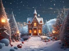 Snowy Gingerbread House Christmas Party Backdrop - Layoris