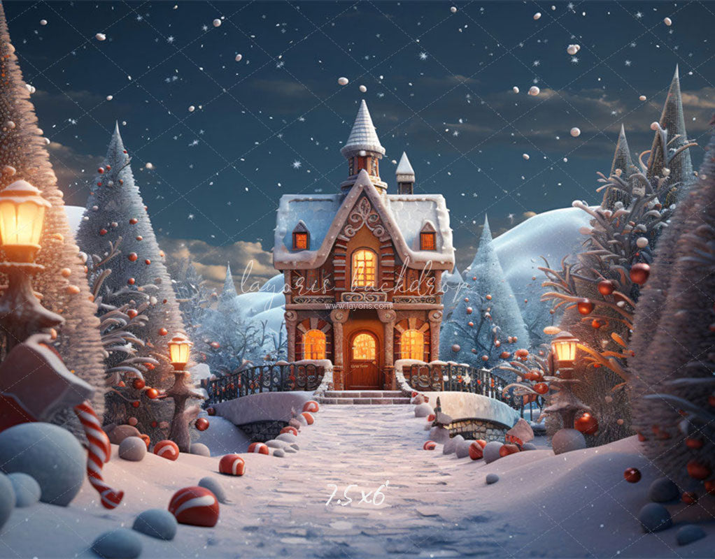 Snowy Gingerbread House Christmas Party Backdrop - Layoris