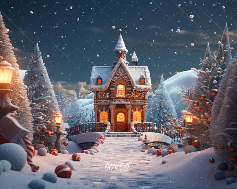 Snowy Gingerbread House Christmas Party Backdrop - Layoris