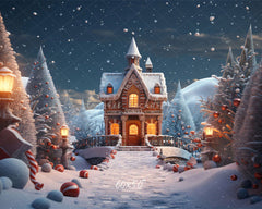 Snowy Gingerbread House Christmas Party Backdrop - Layoris