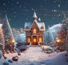 Snowy Gingerbread House Christmas Party Backdrop - Layoris