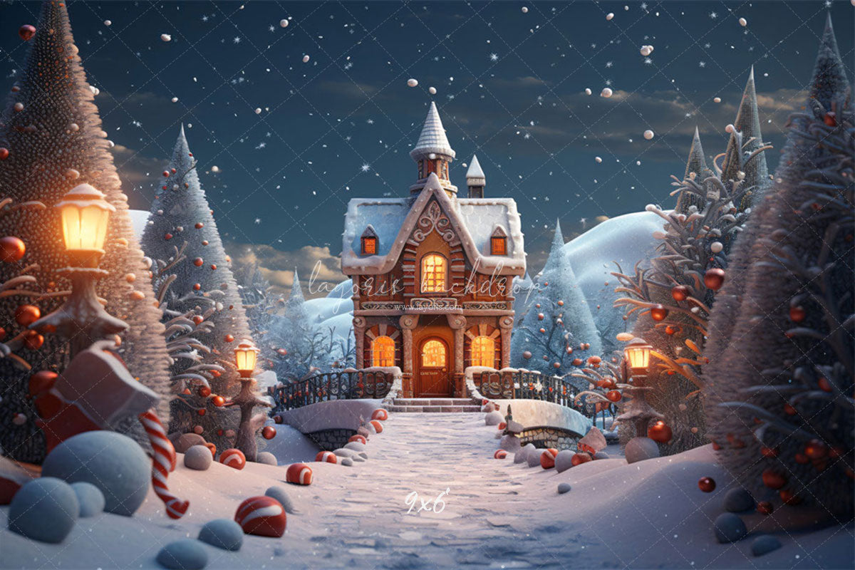 Snowy Gingerbread House Christmas Party Backdrop - Layoris