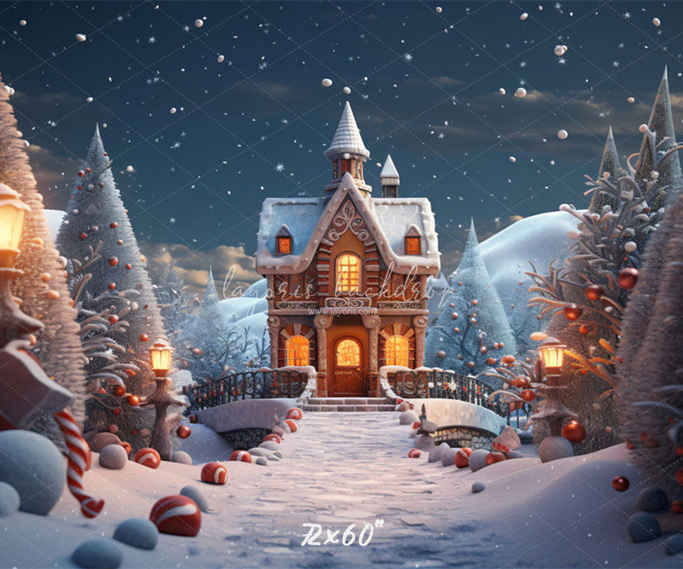 Snowy Gingerbread House Christmas Party Backdrop - Layoris