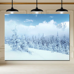 Layoris Snowy Pine Forest Clouds Winter Photography Backdrop