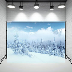 Layoris Snowy Pine Forest Clouds Winter Photography Backdrop