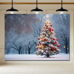 Layoris Red Ball Christmas Tree Park Woods Festival Backdrop