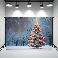 Layoris Red Ball Christmas Tree Park Woods Festival Backdrop