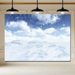 Layoris Blue Sky White Clouds Snowy Winter Scenery Backdrop