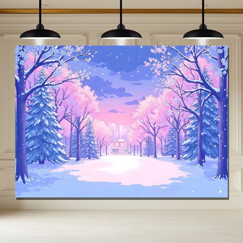 Layoris Cartoon Campus Woods Snowflake Photo Backdrop