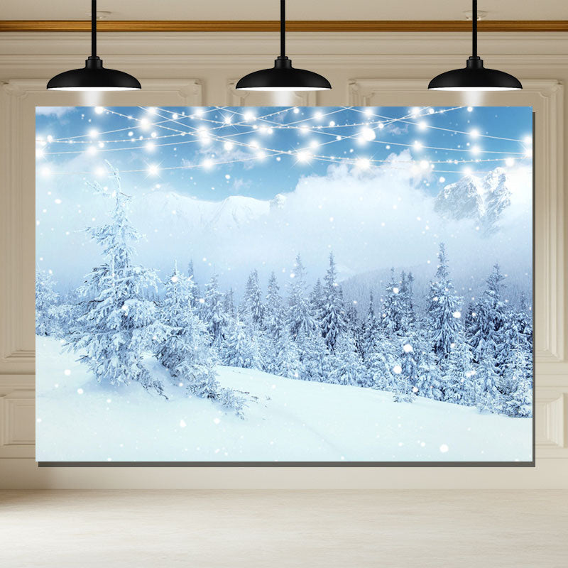 Layoris Pine Forest Snowflakes Winter Photography Backdrop