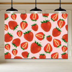 Layoris Pink Strawberry Happy Birthday Backdrop