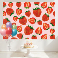 Layoris Pink Strawberry Happy Birthday Backdrop