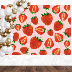 Layoris Pink Strawberry Happy Birthday Backdrop