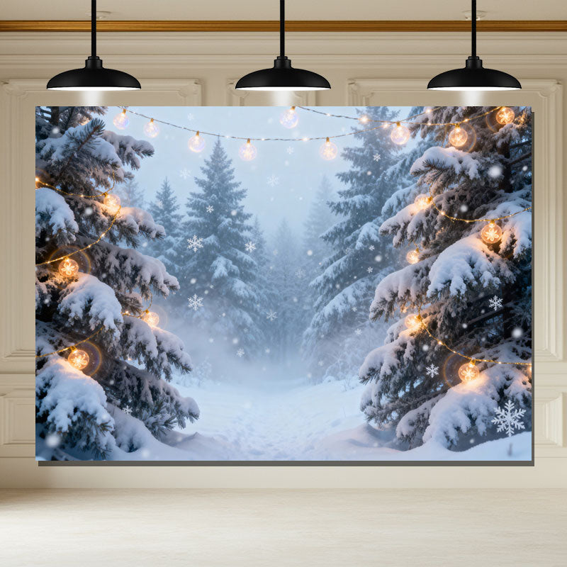 Layoris Winter Wonderland Snowy Pine Tree Photo Backdrop