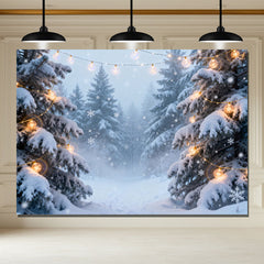 Layoris Winter Wonderland Snowy Pine Tree Photo Backdrop