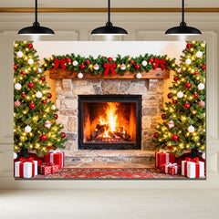 Layoris Fireplace Christmas Photography Backdrop