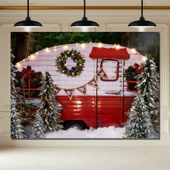 Layoris Red Camper Van Pine Tree Christmas Photo Backdrop