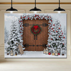 Layoris Brown Wooden Door Cedar Christmas Photo Backdrop