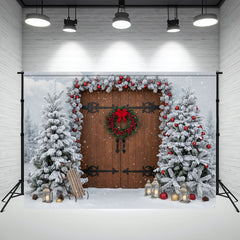 Layoris Brown Wooden Door Cedar Christmas Photo Backdrop
