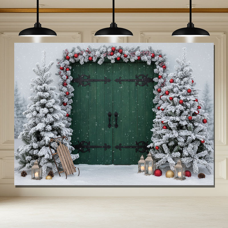 Layoris Green Wooden Door Cedar Christmas Photo Backdrop