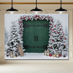 Layoris Green Wooden Door Cedar Christmas Photo Backdrop