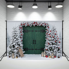 Layoris Green Wooden Door Cedar Christmas Photo Backdrop