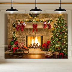 Layoris Warm Fireplace Christmas Photo Backdrop
