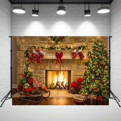 Layoris Warm Fireplace Christmas Photo Backdrop