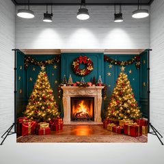 Layoris Green Wall Fireplace Christmas Tree Photo Backdrop