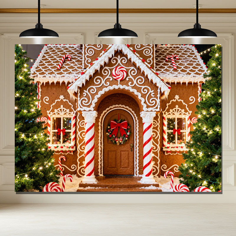 Layoris Gingerbread House Christmas Tree Holiday Party Backdrop