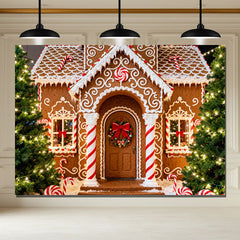Layoris Gingerbread House Christmas Tree Holiday Party Backdrop