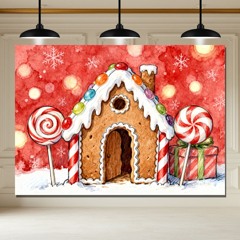 Layoris Painting House Candy Red Christmas Backdrop