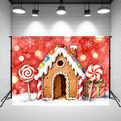 Layoris Painting House Candy Red Christmas Backdrop