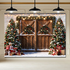 Layoris Wooden Door Wreath Christmas Tree Festive Photo Backdrop