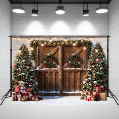 Layoris Wooden Door Wreath Christmas Tree Festive Photo Backdrop