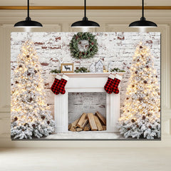 Layoris White Brick Fireplace Christmas Photo Backdrop